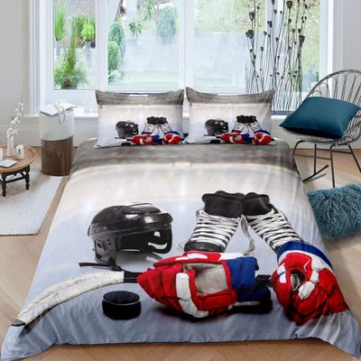 Set cuvertură de pilota pentru hochei pe gheață Puck King Size Set de lenjerie de pat pentru copii, copii, tineri, adulți, bărbați, iarnă