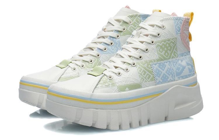 Li Ning Wave Coverage Slip Resistant Cushioning Breathable High Top Skateboard Shoes Women's White Green AGCR270-1
