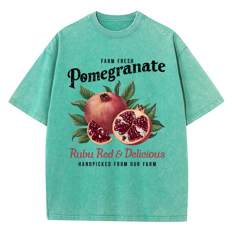 Bright Pomegranate Prints Washed T Shirt Women Cotton Oversize TShirts Distressed ONeck Comfortable Tops Summer Woman Clothes