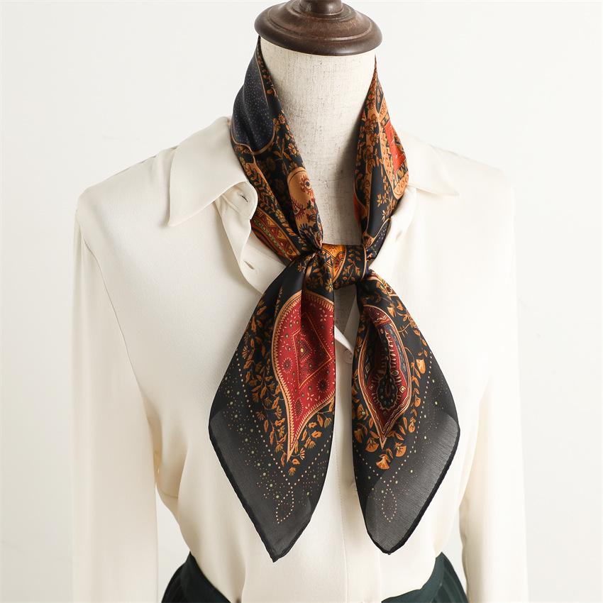 71Cm Women's Square Scarf Scarf Silk Scarf Cashew Print Versatile Shawl Fashion Simulation Silk Career Small Order