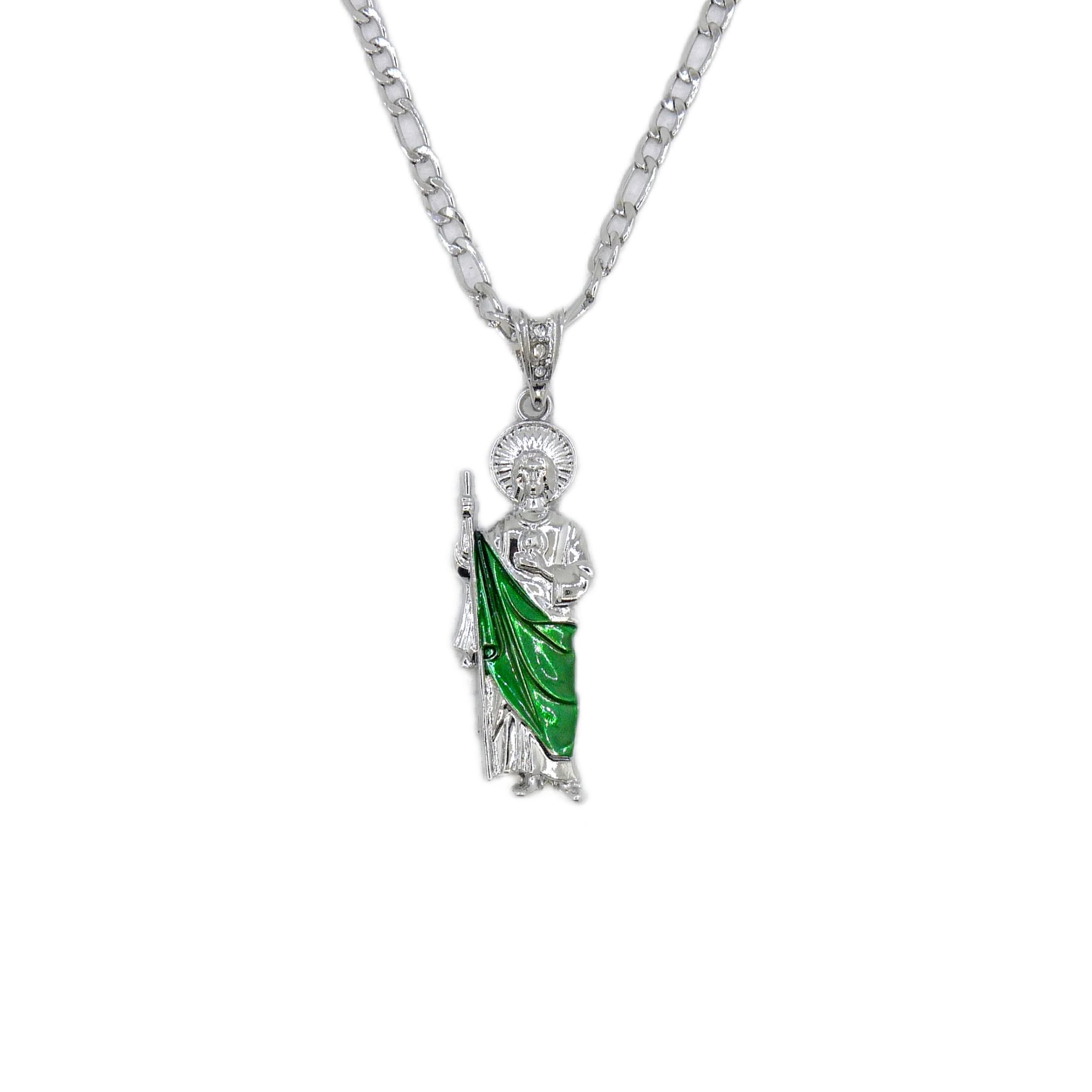 Saint Jude Necklace 14K Gold Plated San Judas Pendant Figaro Chain серебряный