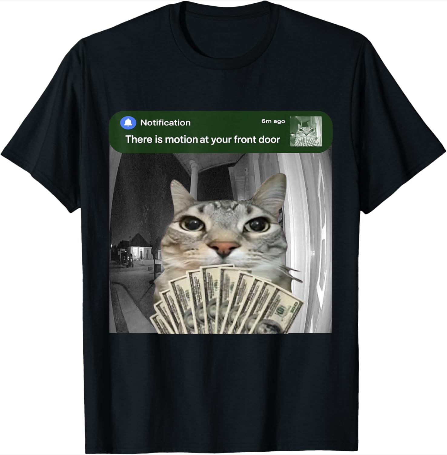 

NobleWomen Cat Meme Money Print TShirt Funny Daily Womens Casual Short Sleeved Versatile Basic Crew Neck Top Women Clothing 4XL