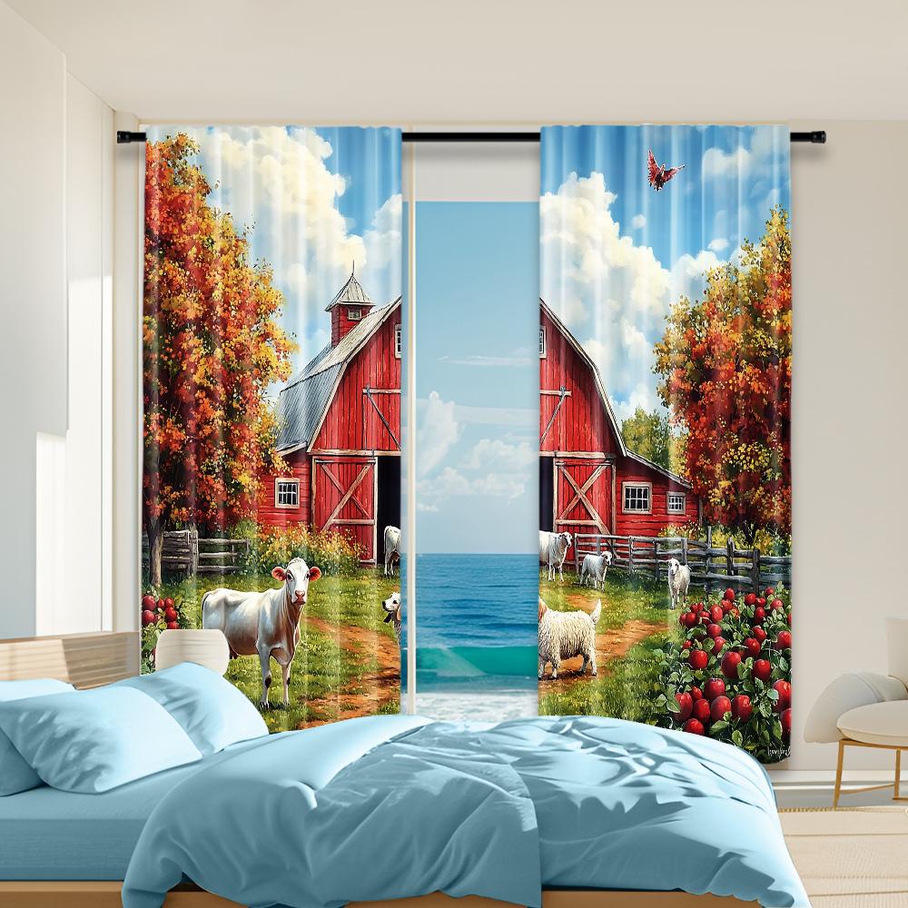 

Set Of 2 Versatile Polyester Transparent Curtains Home Decoration Barn Friendly Animals Use Bedrooms Living Rooms Curtain Perfect For Sitting Room W100*H70(CM)-Hooks&1PCS