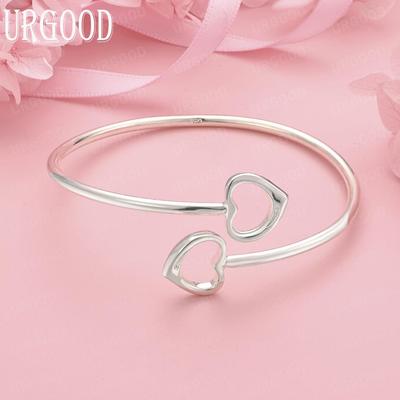 Bracciale Regolabile Doppio Cuore in Argento Sterling 925 Gioielli da Matrimonio