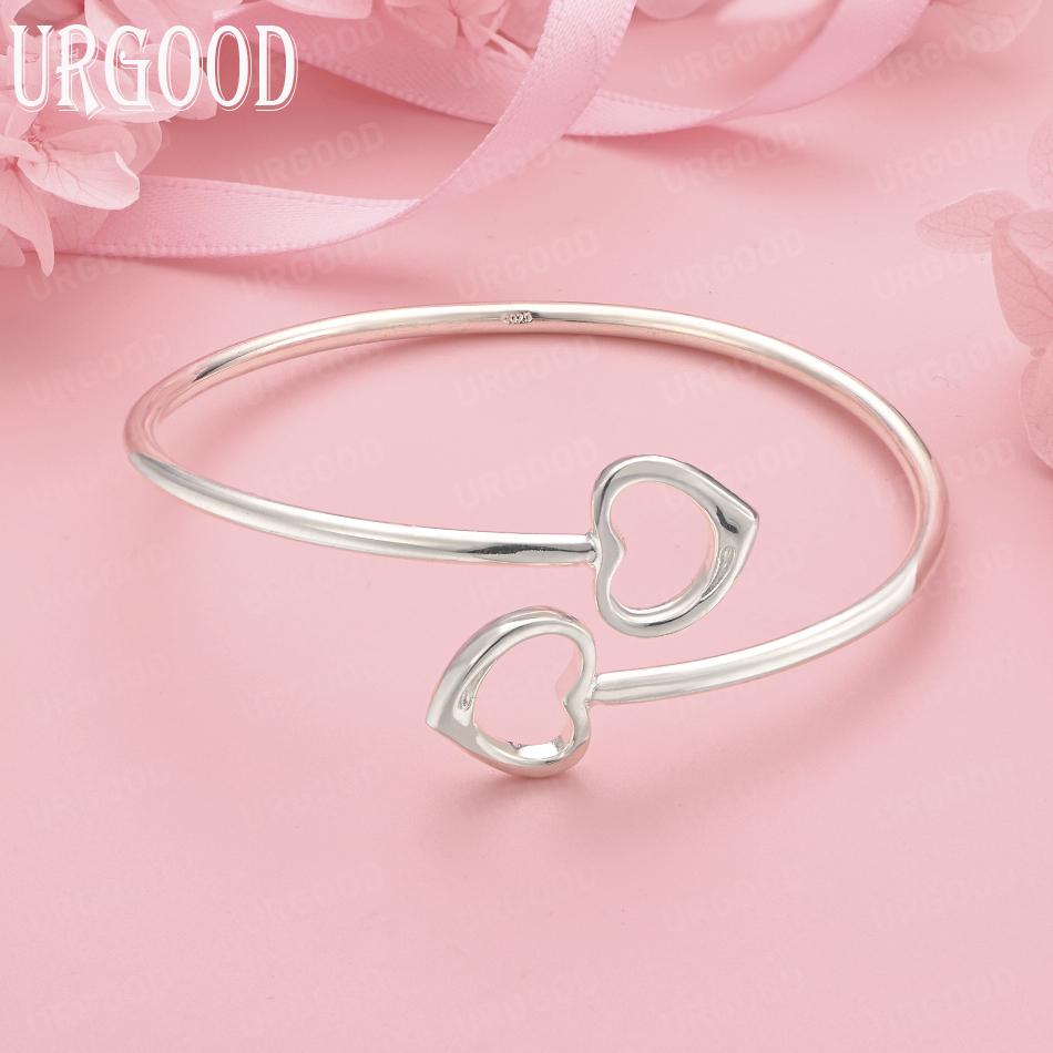 Браслет с двойным сердцем из стерлингового серебра 925 пробы, регулируемый, свадебные украшения 58mm