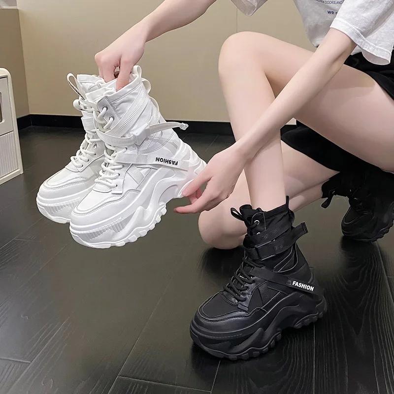 Fashion Autumn Thick Sole Elevated Red Sports Shoes Female 2025 New Dad Shoes Korean Edition Simple Women's Shoes High Top Casual Shoes