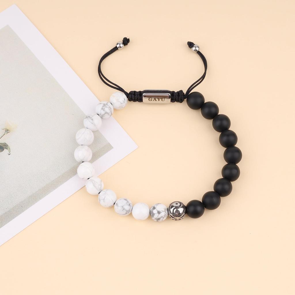 GAVU Howlite Matte Onyx Yin Yang Power Stone Bracelet for Men