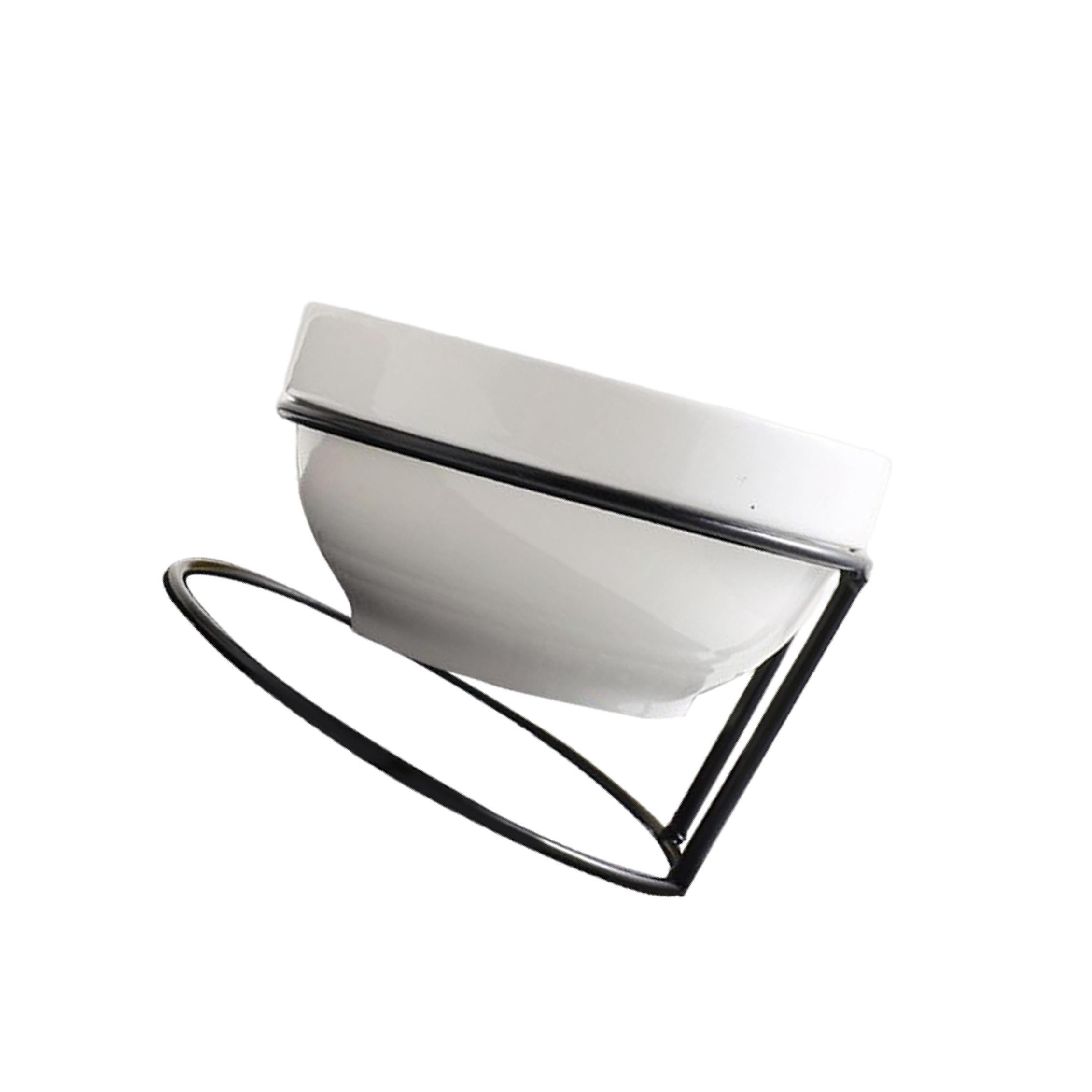 1 Set Tilting Pet Bowl Rack with Ceramic Bowl Protective for Home Kitchen Black