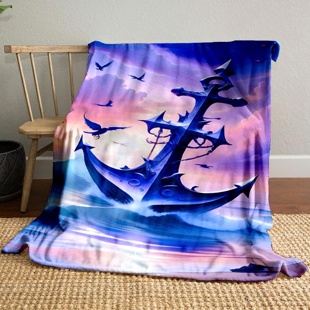 "Fantasy Anchor In Ocean Sunset" Patterned Blanket, Flannel, Suitable for All Seasons, Home Decor, Warm and Cozy