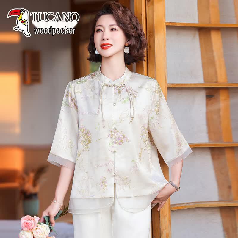 TUCANO Mid-Sleeve Chiffon Chinese Style Blouse XL