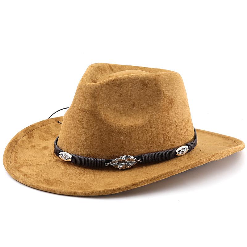 Western cowboy felt hat tibetan style top hat leaf belt autumn and winter jazz hat suede hat
