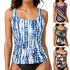 Women Swimsuit Tops U-Neck Sleeveless Striped Print Vest Suspender Chest Pad Beach Style Vest Tops Vacation Party Wear