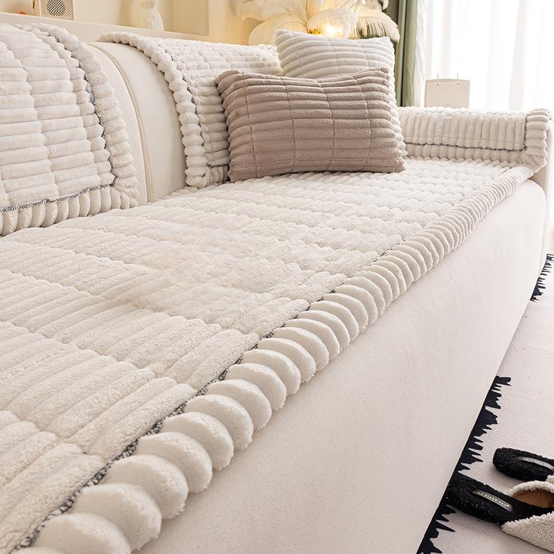 

Quilted Stripe Imitation Rabbit Fur Plush Sofa Slipcover Winter Warm Non-slip Sofa Towel Couch Cushion For Living Room Home Deco 70*70cm