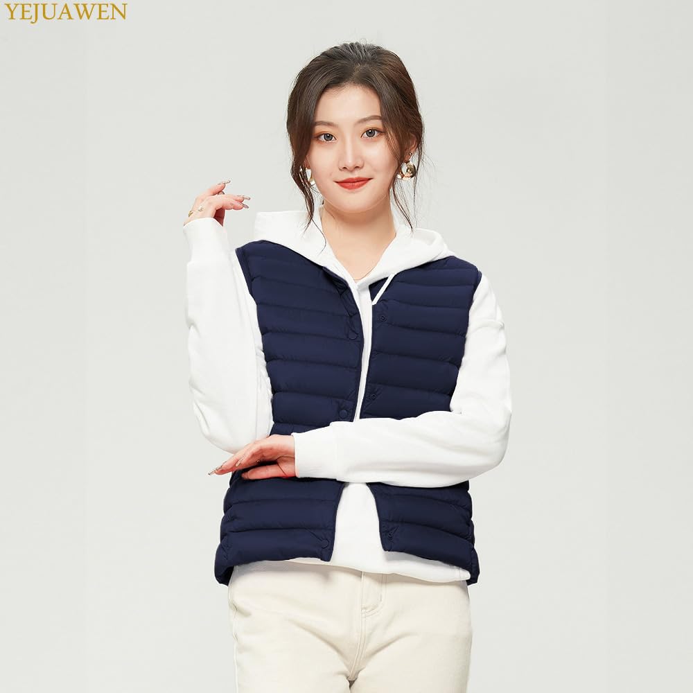 YEJUAWEN Lightweight and Down and Available In Plus Sizes for Autumn and Winter Women's V-Neck U-Neck Vest, Lightweight, Thin, Warm, Cold-Weight,