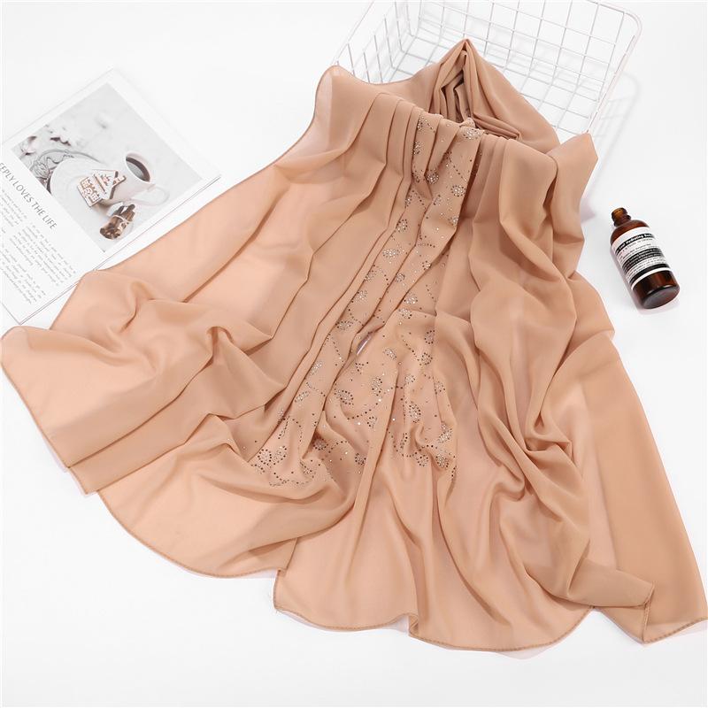 Women Chiffon Scarf Hijabs For Women Leaf Diamond Crystal Scarf Hijab Shawls Wraps Muslim Fashion Hijab Scarf Ramadan Shawl