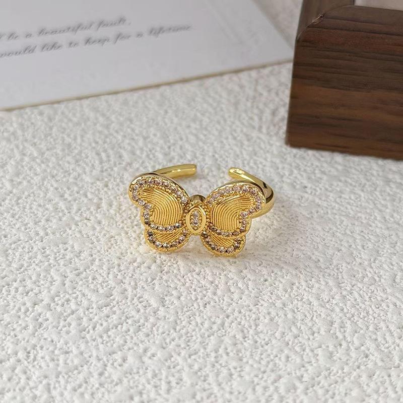 Micro Inlaid Personality Vintage Geometric Opening Ring Women'S Fashion Retro High Sense Niche Design Ring