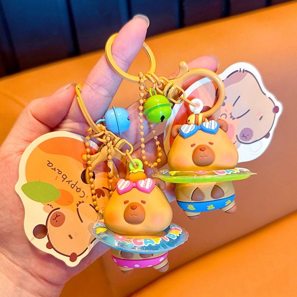 Funny Capybara Doll Keychain Cute Cartoon Car Key Ring Lucky Swimming Ring Capybara Pendant  Unisex
