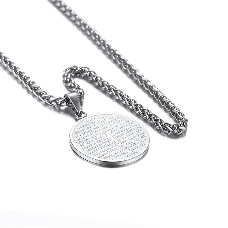 Stainless Steel Round Tag Pendant Letter Cross Necklace Gift