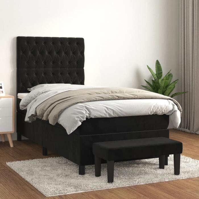 VidaXL Lit à sommier tapissier avec matelas Noir 90x200 cm Velours - Modèle 3138003