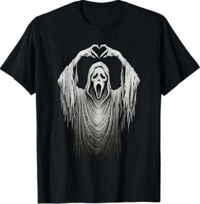 Maglietta di Halloween con Fantasma Faccia Cuore Segno Mani Costume Horror Vintage