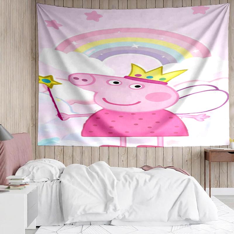 Peppa Pig Print Tapestry, Backdrop, Easy Setup, Ideal for Bedroom, Office & Living Room, with Aesthetic Wall Hanging Decor.
