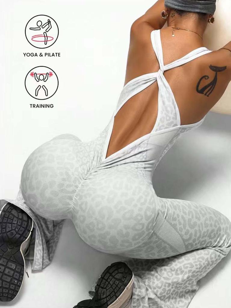 Leopard Print Seamless Bodysuit Yoga Wear for Women - Fitness Sports Casual Outerwear