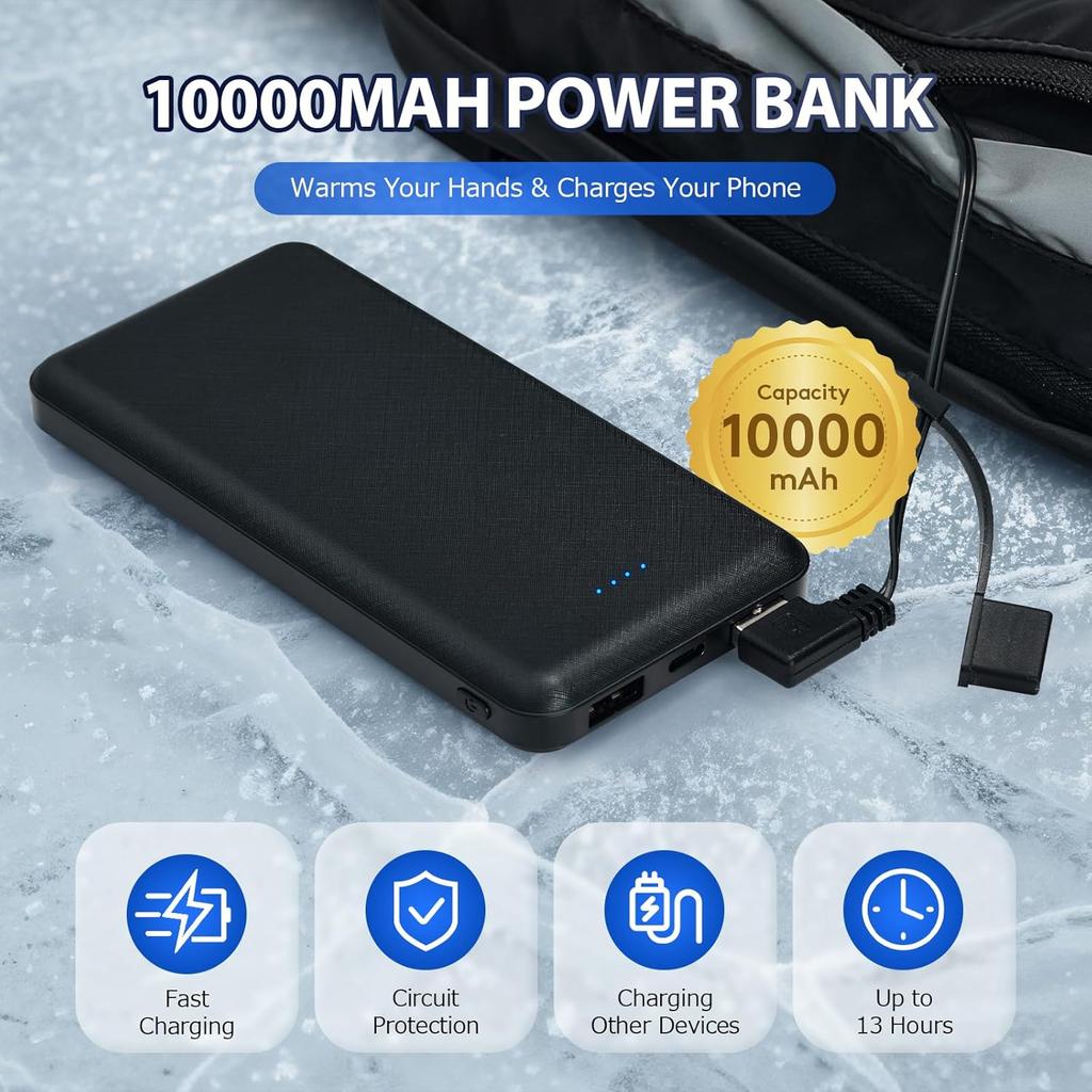 Rechargeable Heated Hand Warmer with 10000mAh Battery, 3 Heat Settings, for Men & Women, Ideal for Football, Hunting, Golf, Fish