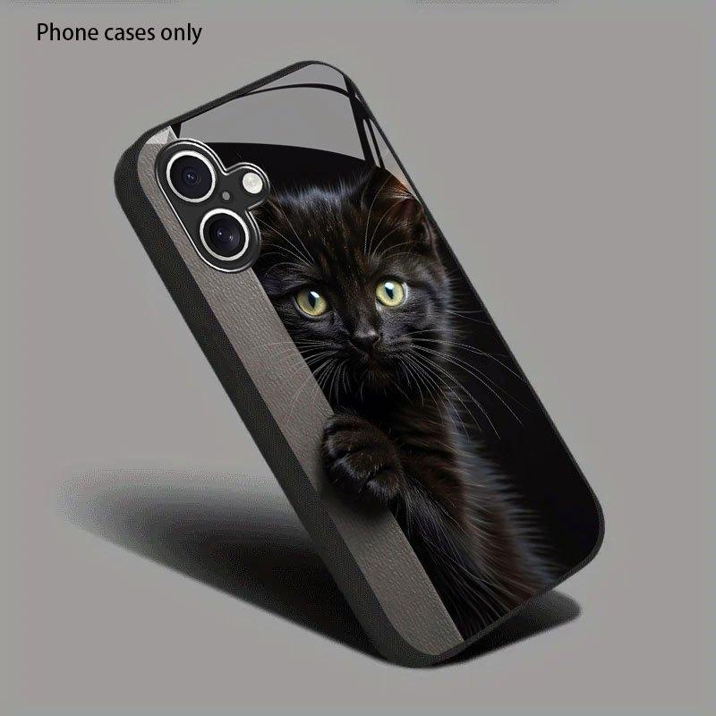Kleines schwarzes Katzenmuster Trend Glas Schutzhülle für iPhone 17 16 16ProMax 15 14 13 12ProMax 11 11Pro Sturzschutz