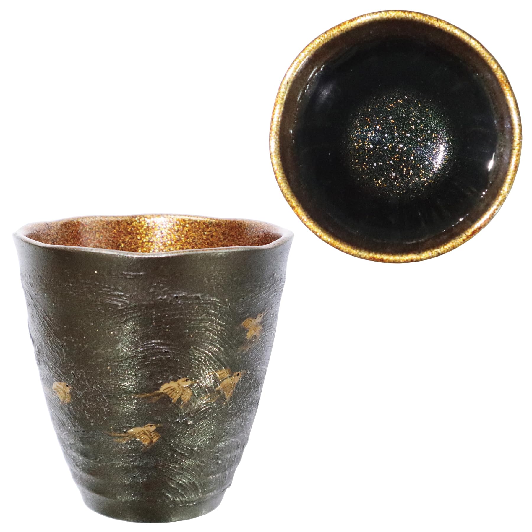 Kasyou Studio Urushi Health Small Wave Chidori Pattern Silver Finish Shochu Glass in Japan Kaga Glass, (Wood-based, Tin, Pear-grain / 200ml) серебряный