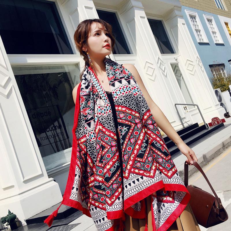 Ethnic Style Scarf, Sunscreen Shawl, Women's Summer Thin Style, Air Conditioner Silk Scarf, Fashionable Seaside Beach Scarf