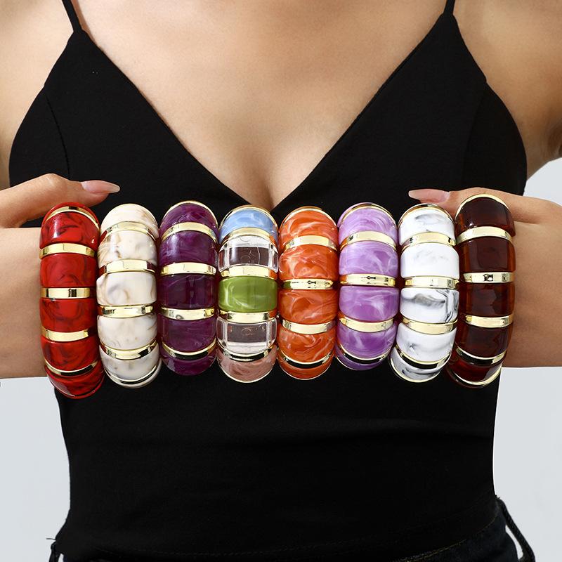 Exaggeration Punk Thick Wide Acrylic Elastic Rope Bracelet Retro Fashion Boho Bracelet Temperament Jewelry for Women