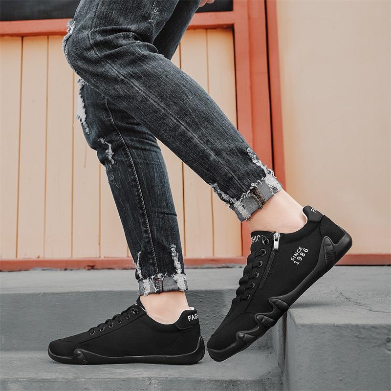 Men Canvas Shoes Breath NewCasual Walking Flat Bottom Lazy Work Leather Surface Zipper Mesh Soft Bottom Driving Loafers