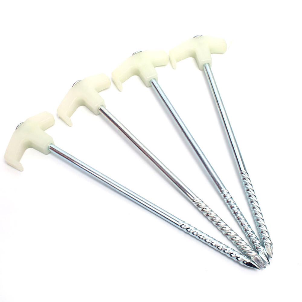4 Pcs Steel Tent Pegs Screw Noctilucent Drill In Caravan Camping Tent Awning Peg