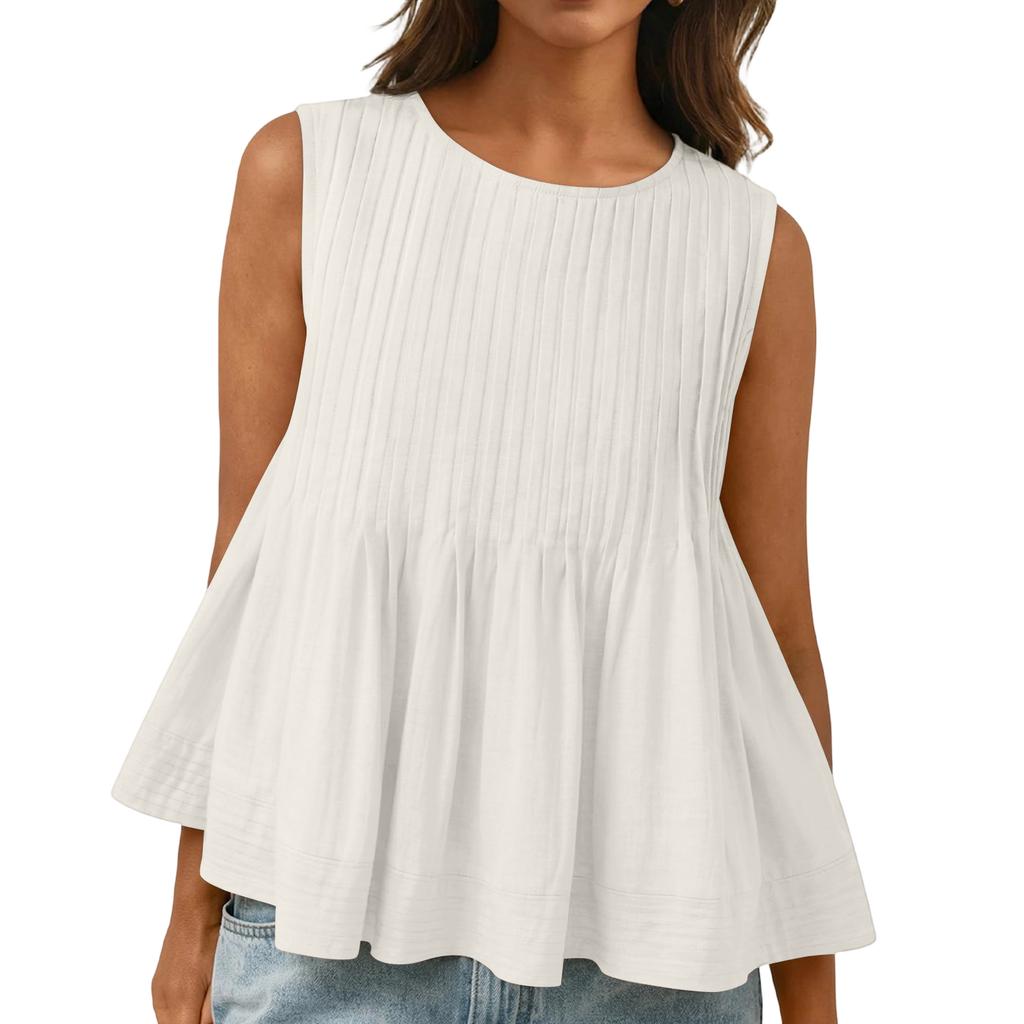 Women's Color Pleated Slimming Loose Vest Shirt