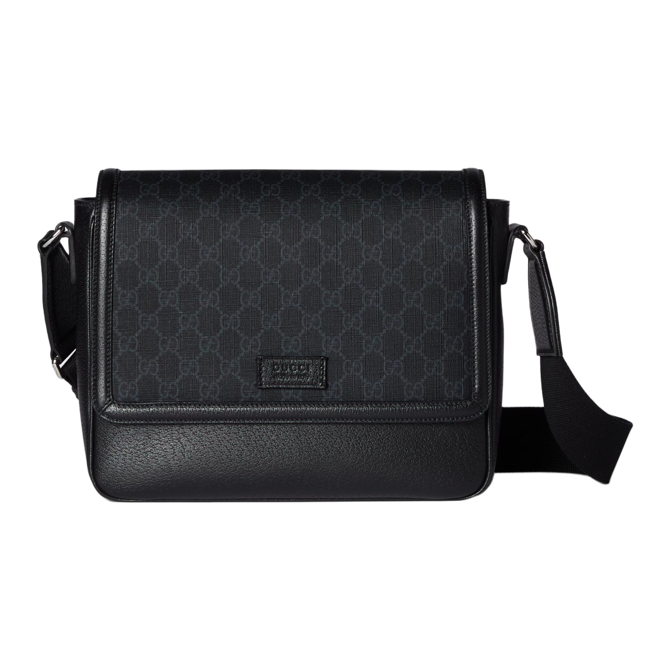 

Gucci GG Supreme Black Canvas Flap Messenger Crossbody Bag With Leather Trim For Men Luxury Daily Use Basic Set (Bag+Dust Bag)