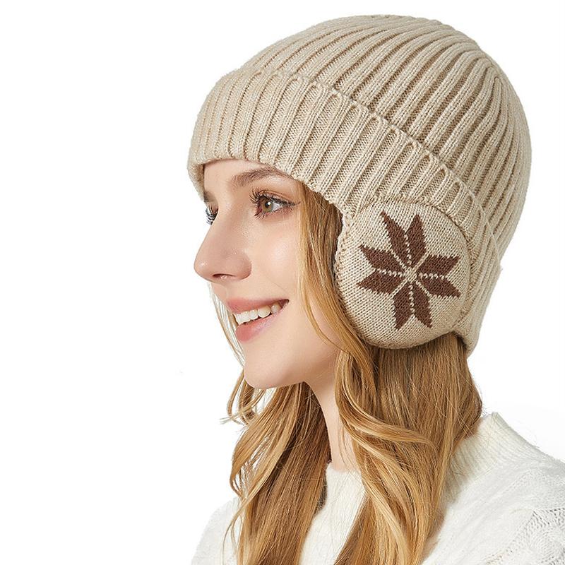 Winter dicke Schneeflocke Gehörschutz Strickmütze Herren warme Wollmütze Damen Outdoor Radfahren kältebeständige Mütze