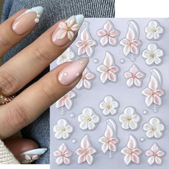 5D Embossed Flower Nail Stickers Self-Adhesive DIY Spring Summer Floral Nail Art Decals
