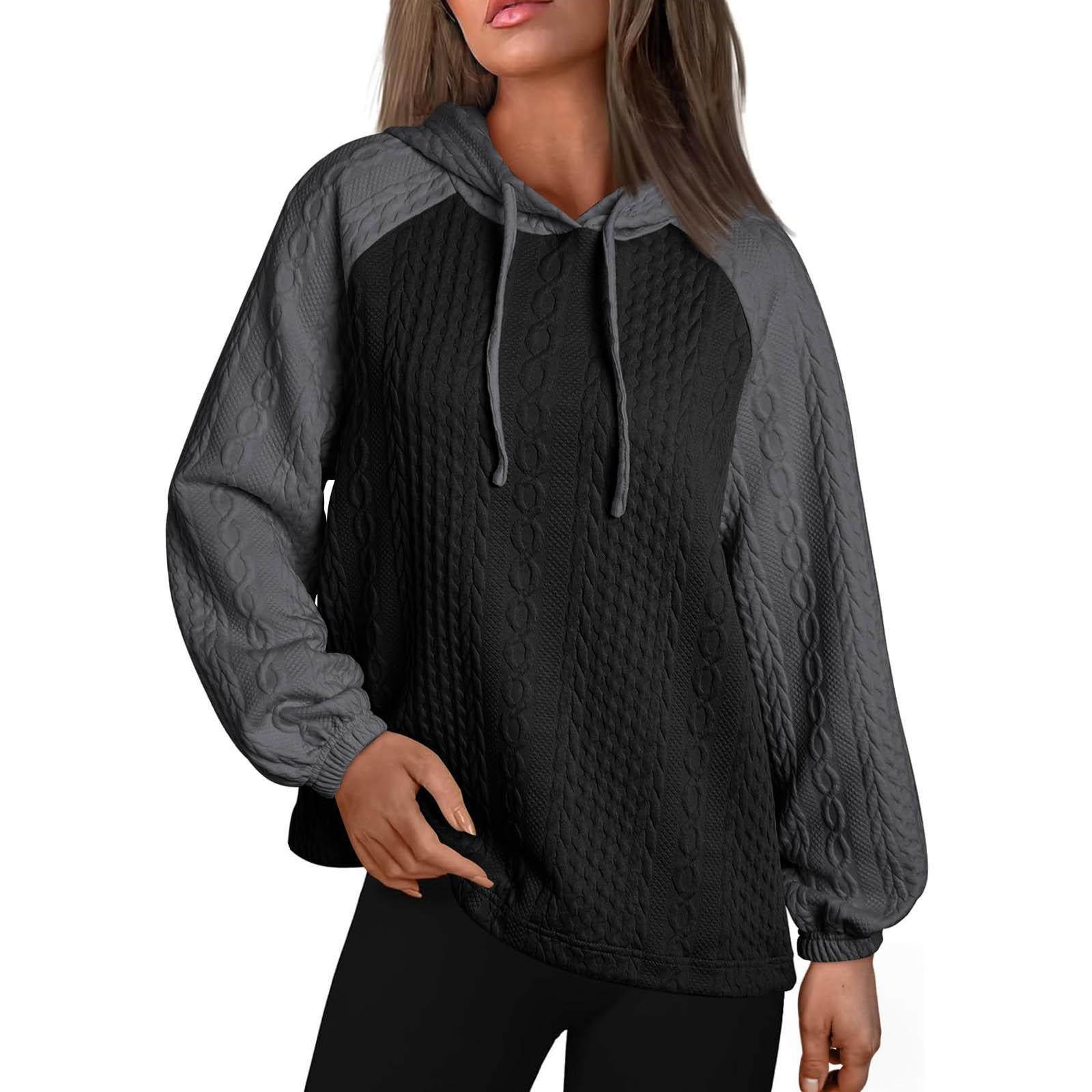 Женские толстовки с капюшоном Осень-зима Повседневные стеганые с длинным рукавом на шнурке с капюшоном и карманами M чёрный 3514₽