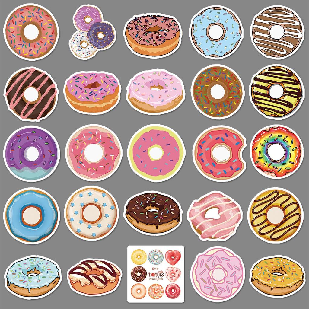 50PCS Sweet Donut Stickers: Trendy Graffiti Designs for Laptops, Cars & More