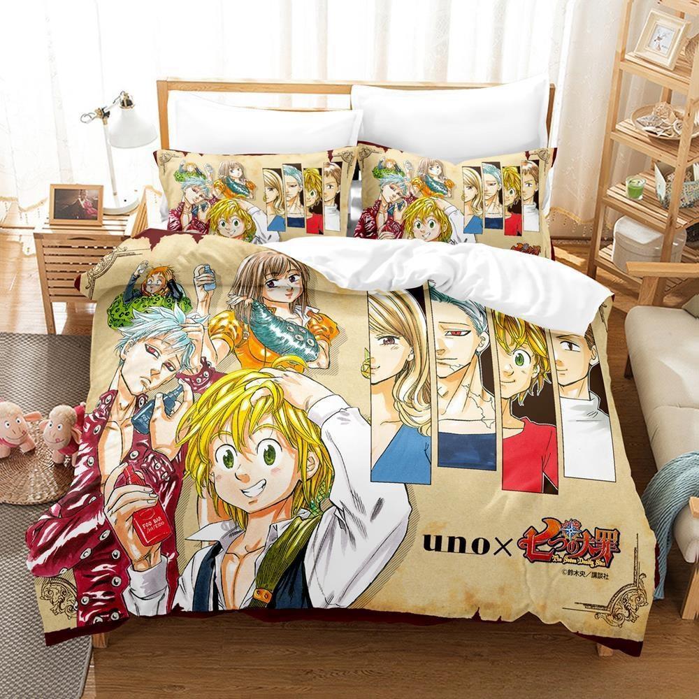3D Anime Escanor The Seven Deadly Sins Bedding Set Single Twin Full Queen King Size Bed Set Adult Kid Bedroom Duvetcover Sets