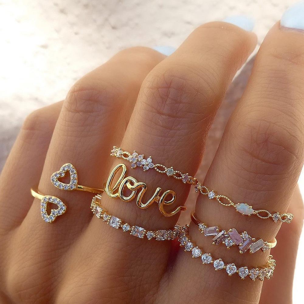 

Золотое комбинированное кольцо, модное кольцо из 7 частей с бриллиантами Love Point.