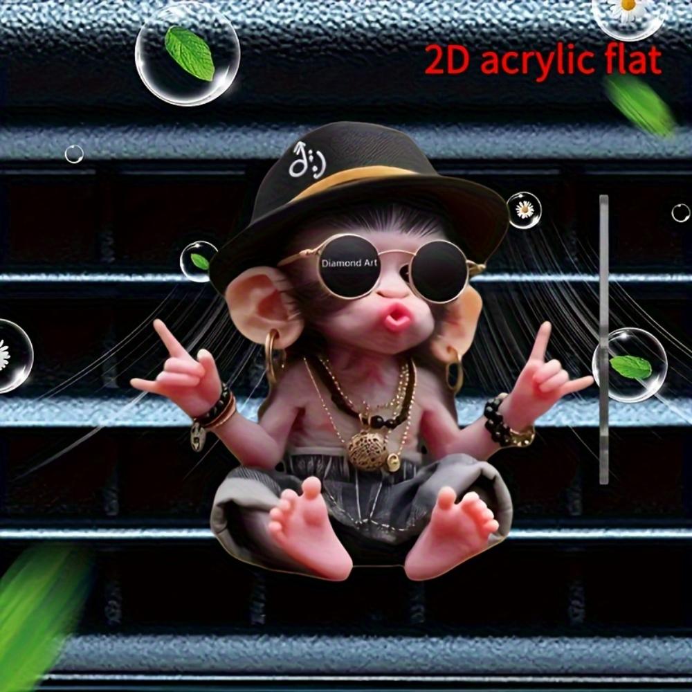 2D Flat, 2-pack Cute Hip-hop Monkey Car Air Vent Freshener Clips, Acrylic Aroma Diffuser with Pad, Stylish Car Interior,no Fragrance Is Included