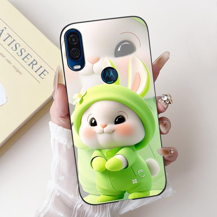 For Motorola One Vision One Macro Phone Case Motorola P50 Back Cover Soft Matte Silicone Slim Fundas Lovely Panda Rabbit Flower