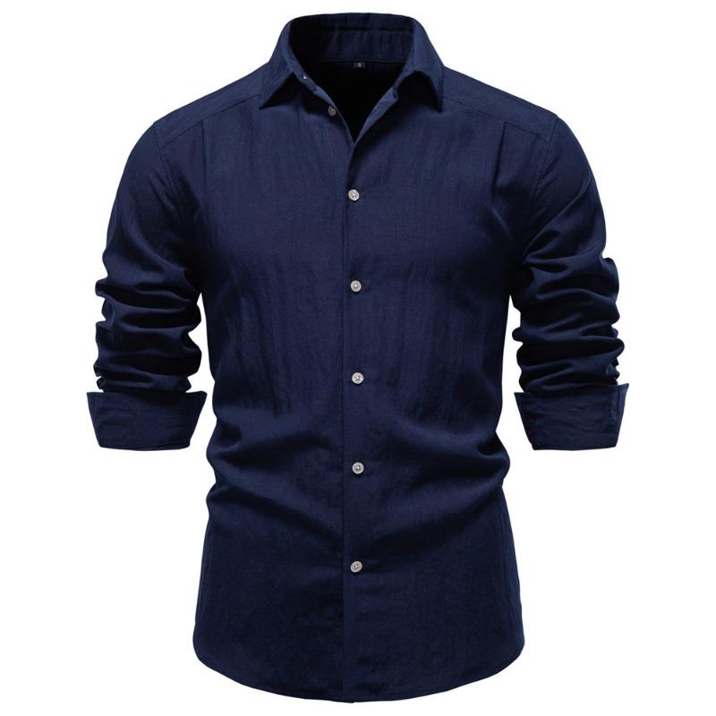 Men Button Down Collar Long Sleeve Navy Blue Casual Shirt S темно-синий
