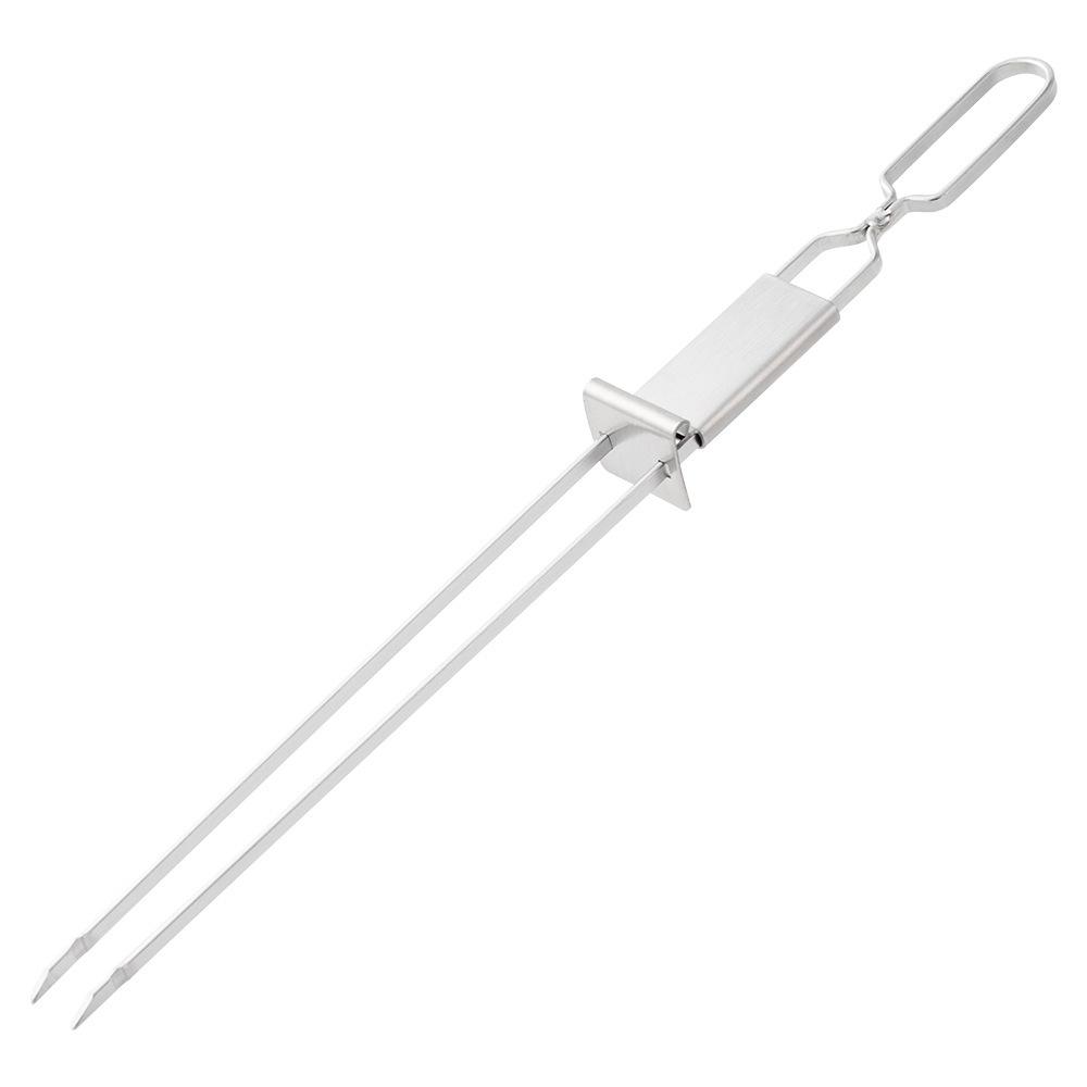Stainless Steel BBQ Fork Outdoor Portable BBQ Skewer Semi-automatic Double Head BBQ Kebabs