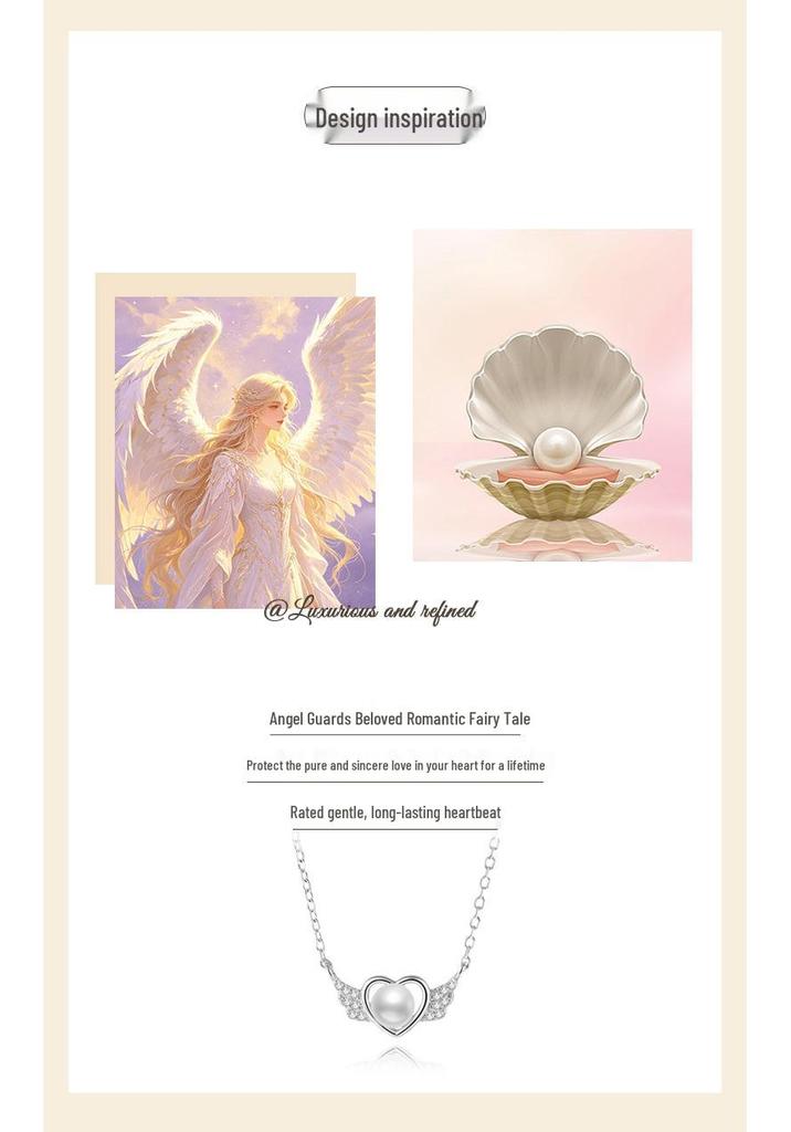 S925 Sterling Silver Heart Wing Freshwater Pearl Necklace: Elegant Women's Collarbone Chain with a High-End Fashion Feel