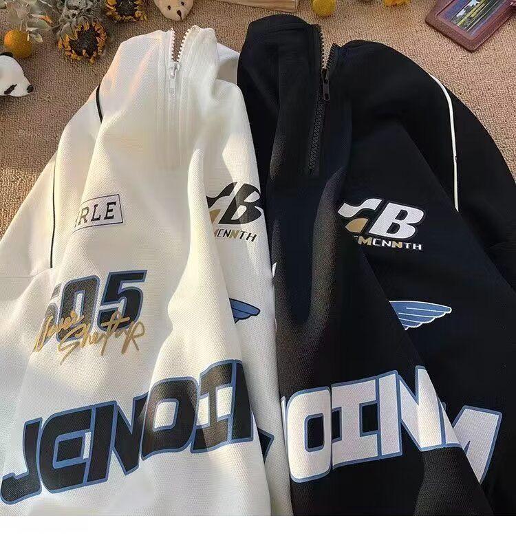 Camiseta de Manga Corta con Media Cremallera para Hombre - Alta Gama, Rebelde, Estilo Callejero Americano, para Carreras