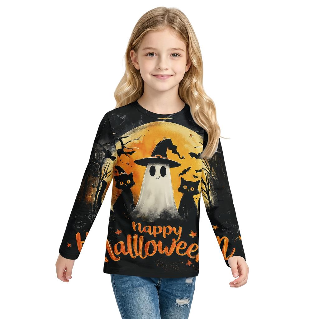 Kids' Halloween Printed Long Sleeve Round Neck T-Shirt