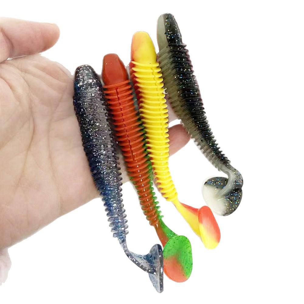 Zweifarbige T-Schwanz Weichwurmköder, 8,5 cm & 11 cm, für Süß- & Salzwasserfischerei