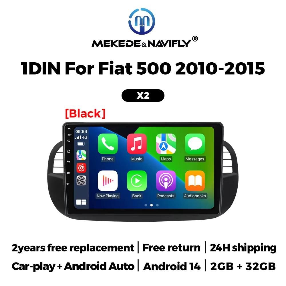 1Din Car Intelligent System Car Radio 2+32G For Fiat 500 2007- 2015 Android 14 Auto Multimedia Player Carplay GPS Navigation DSP